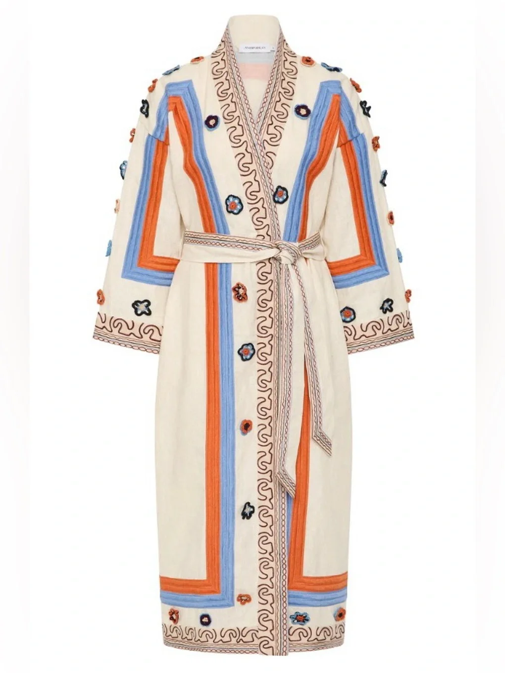 Antipodean Rise 100% Linen Woven Embellished Belted Robe Long Dress Size M NWT